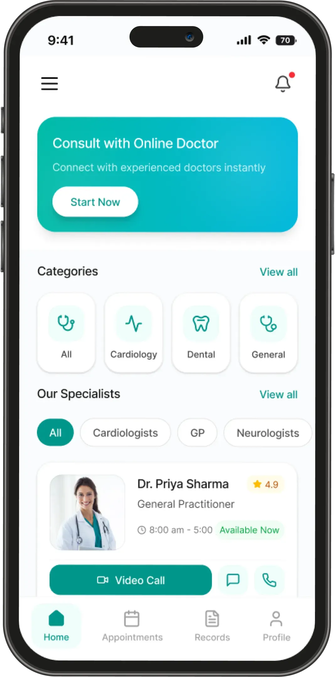Healthcare app screen 1